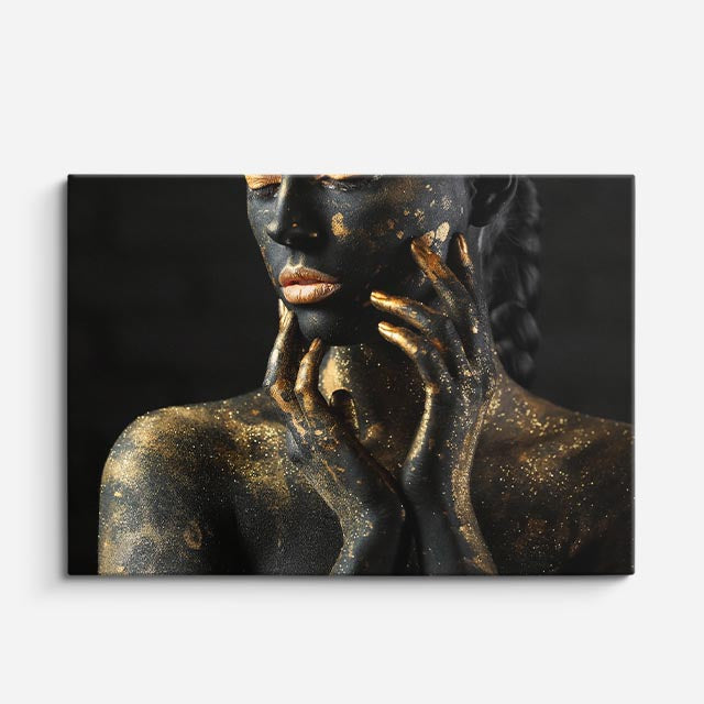 cuadro canvas retrato con textura dorada estilo contemporáneo