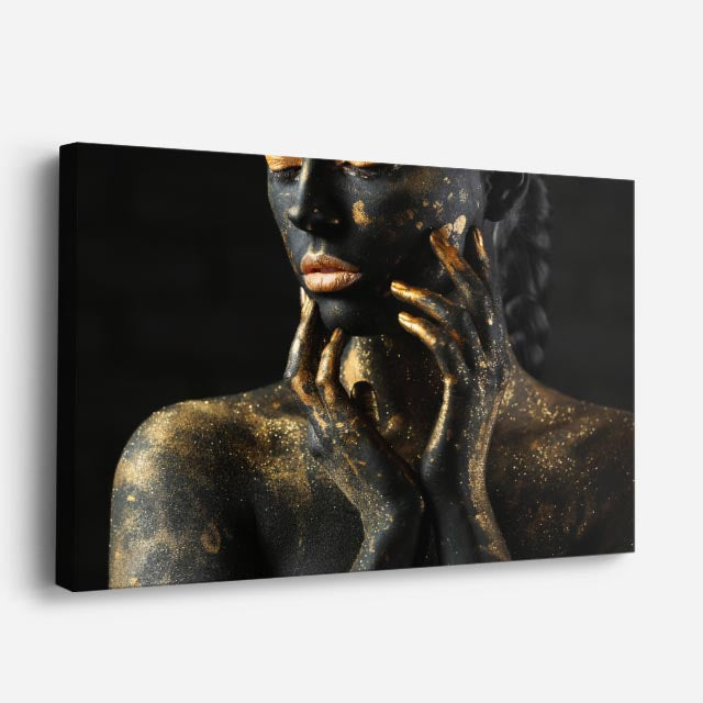 cuadro canvas retrato con textura dorada estilo contemporáneo