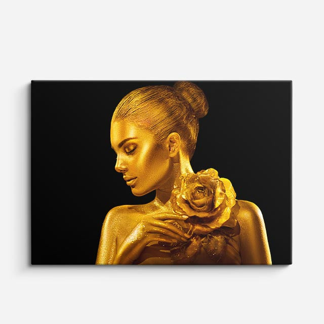 cuadro canvas retrato con rosa dorada estilo contemporáneo