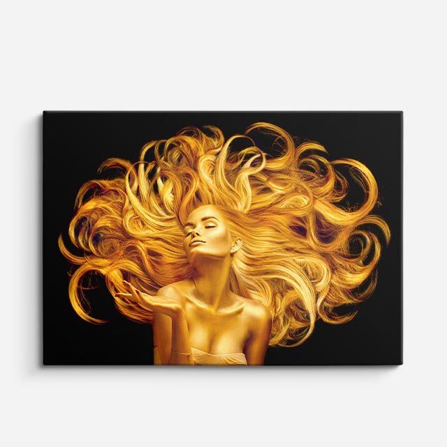 cuadro canvas melena dorada estilo arte digital contemporáneo