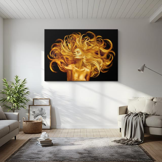 cuadro canvas melena dorada estilo arte digital contemporáneo