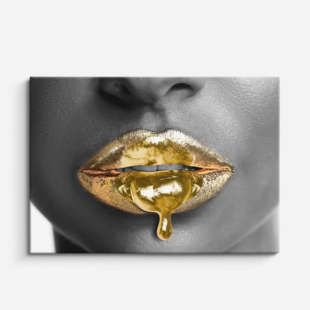 cuadro canvas labios dorados estilo contemporáneo editorial