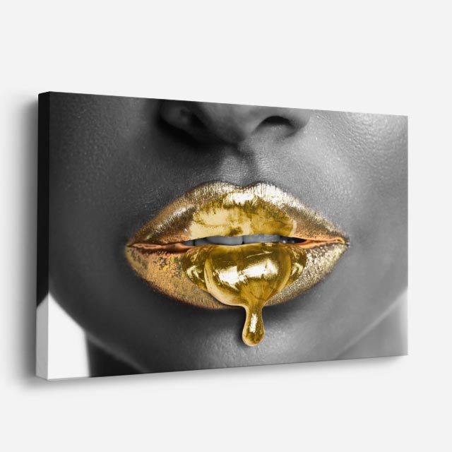 cuadro canvas labios dorados estilo contemporáneo editorial