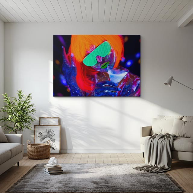 cuadro canvas retrato neón líquido estilo futurista contemporáneo