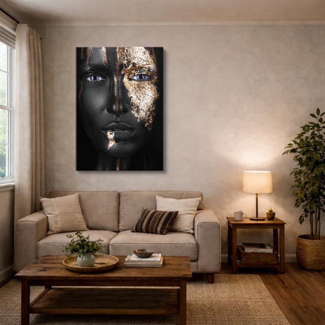 cuadro canvas expresión artística humana mitad dorada estilo contemporáneo