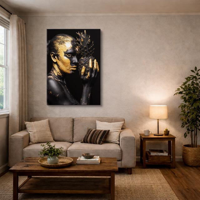 cuadro canvas expresión artística humana instinto dorado estilo contemporáneo