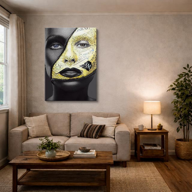 cuadro canvas expresión artística humana mascara grafica estilo contemporáneo