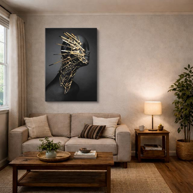 cuadro canvas expresión artística humana estructura dorada estilo contemporáneo