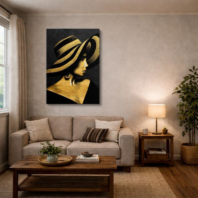 cuadro canvas expresión artística humana sombrero de sombra estilo contemporáneo