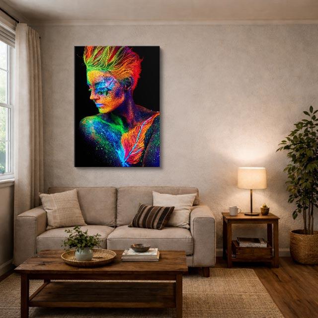 cuadro canvas expresión artística humana pulso neon estilo contemporáneo