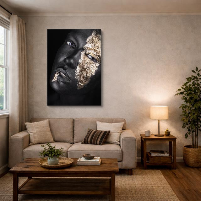 cuadro canvas expresión artística humana sombra dorada estilo contemporáneo