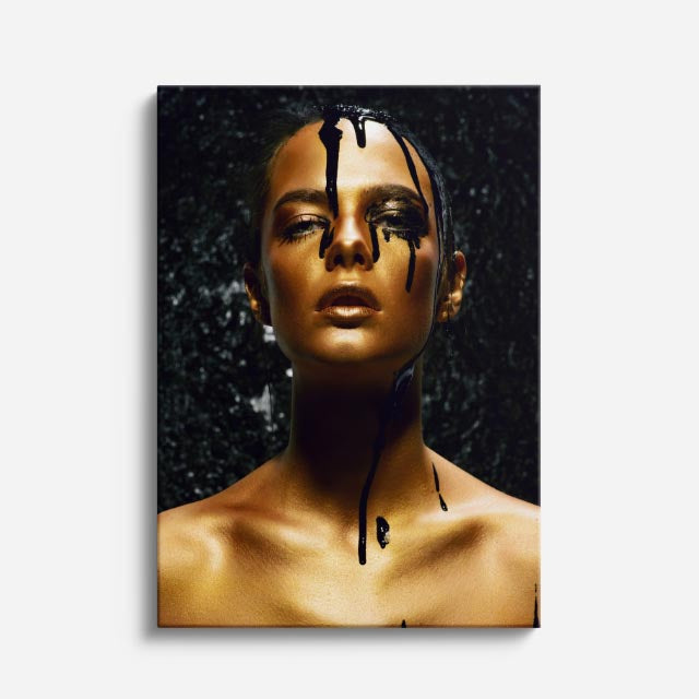 cuadro canvas expresión artística humana retrato liquido dorado estilo contemporáneo