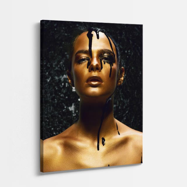 cuadro canvas expresión artística humana retrato liquido dorado estilo contemporáneo