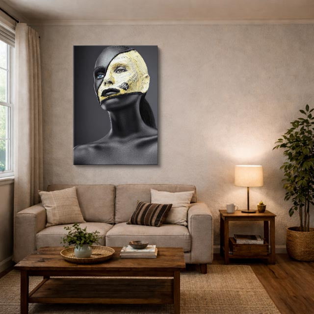 cuadro canvas expresión artística humana mascara fria estilo contemporáneo