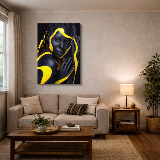 cuadro canvas expresión artística humana trazo amarillo estilo contemporáneo