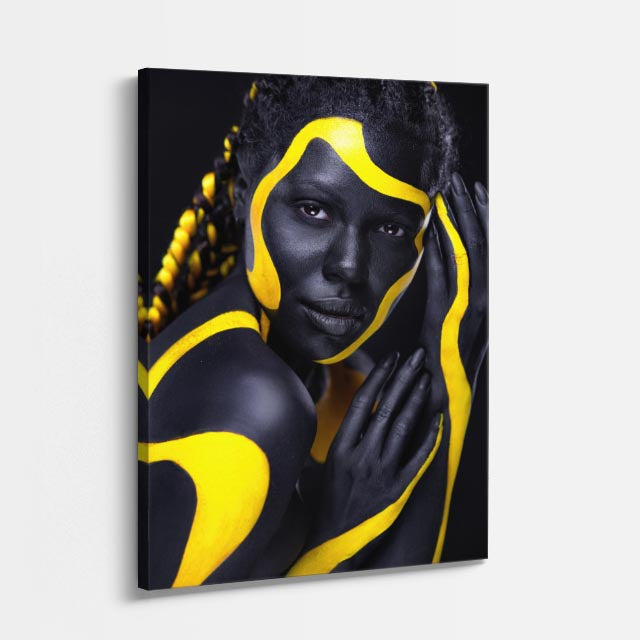cuadro canvas expresión artística humana trazo amarillo estilo contemporáneo