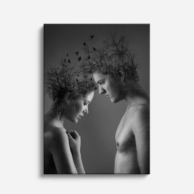 cuadro canvas expresión artística humana dualidad gris estilo contemporáneo