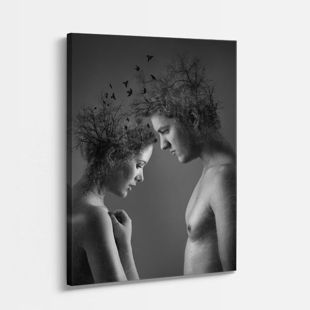 cuadro canvas expresión artística humana dualidad gris estilo contemporáneo