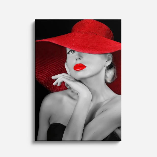 cuadro canvas expresión artística humana sombrero escarlata estilo contemporáneo