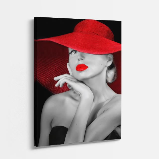 cuadro canvas expresión artística humana sombrero escarlata estilo contemporáneo