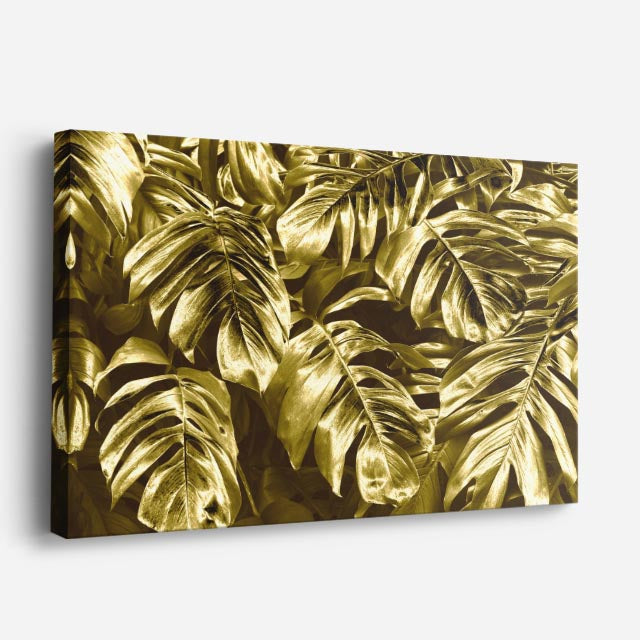 cuadro canvas floral y botánico selva dorada estilo contemporáneo