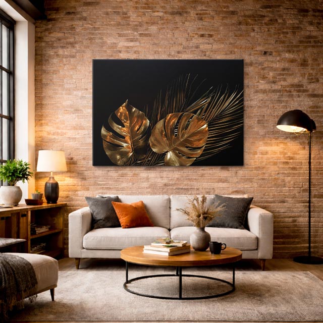 cuadro canvas floral y botánico bronce tropical estilo contemporáneo