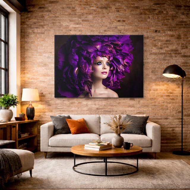 cuadro canvas floral y botánico pluma violeta estilo contemporáneo