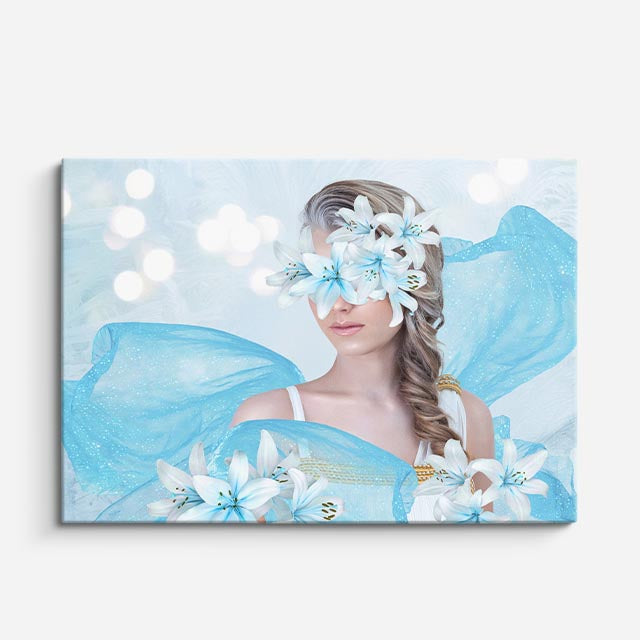 cuadro canvas floral y botánico brisa celeste estilo contemporáneo
