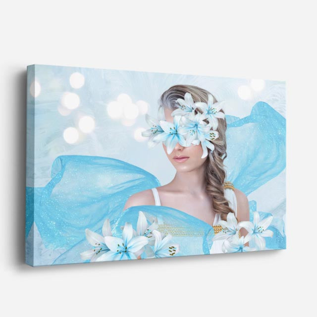 cuadro canvas floral y botánico brisa celeste estilo contemporáneo