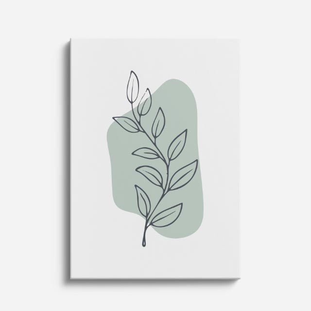 cuadro canvas floral y botánico hoja verdeagua estilo contemporáneo