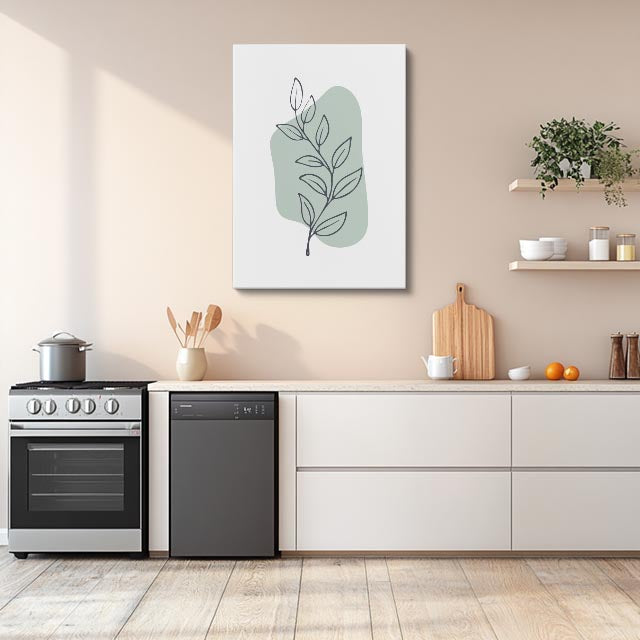 cuadro canvas floral y botánico hoja verdeagua estilo contemporáneo