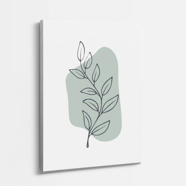 cuadro canvas floral y botánico hoja verdeagua estilo contemporáneo