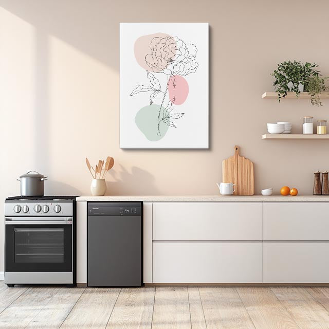 cuadro canvas floral y botánico rosa esbozo estilo contemporáneo