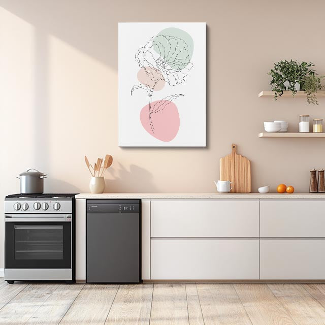 cuadro canvas floral y botánico camelia verde estilo contemporáneo