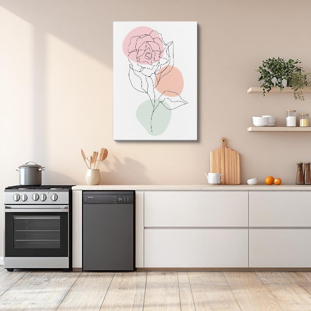 cuadro canvas floral y botanico rosa pastel estilo contemporaneo