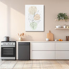 cuadro canvas floral y botanico hoja crema estilo contemporaneo
