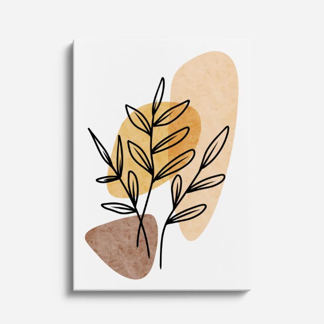 cuadro canvas floral y botanico hojas de ocre estilo contemporaneo