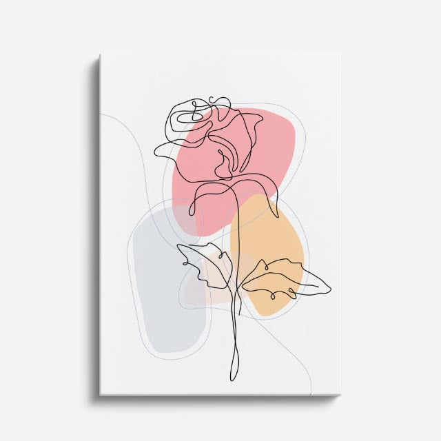 cuadro canvas floral y botanico rosa contorno estilo contemporaneo