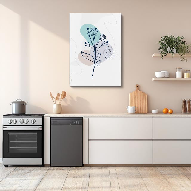 cuadro canvas floral y botanico rama celeste estilo contemporaneo