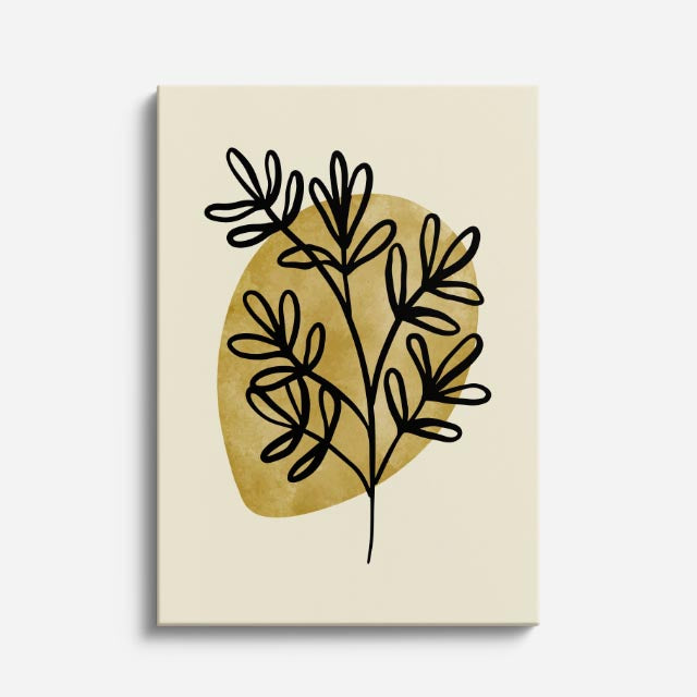 cuadro canvas floral y botanico rama mostaza estilo contemporaneo