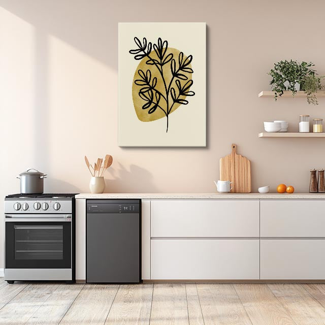 cuadro canvas floral y botanico rama mostaza estilo contemporaneo