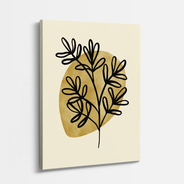 cuadro canvas floral y botanico rama mostaza estilo contemporaneo