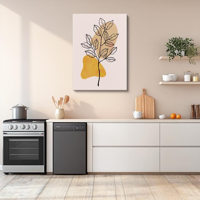 cuadro canvas floral y botanico rama crema estilo contemporaneo
