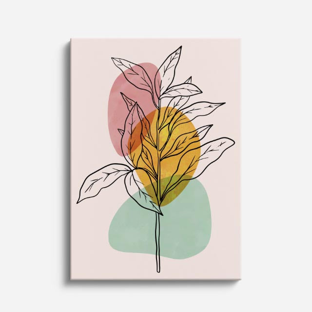 cuadro canvas floral y botanico hojas tricolor estilo contemporaneo
