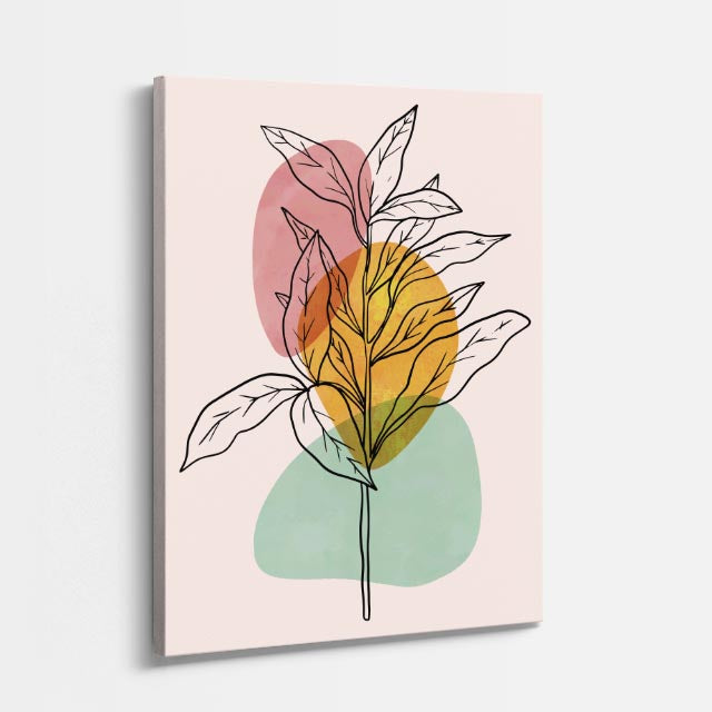 cuadro canvas floral y botanico hojas tricolor estilo contemporaneo