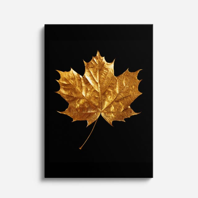 cuadro canvas floral y botanico hoja dorada arce estilo contemporaneo