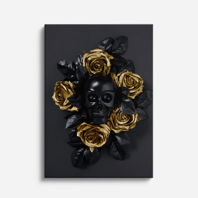 cuadro canvas floral y botanico calavera de oro estilo contemporaneo