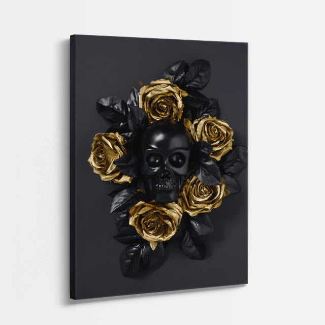 cuadro canvas floral y botanico calavera de oro estilo contemporaneo