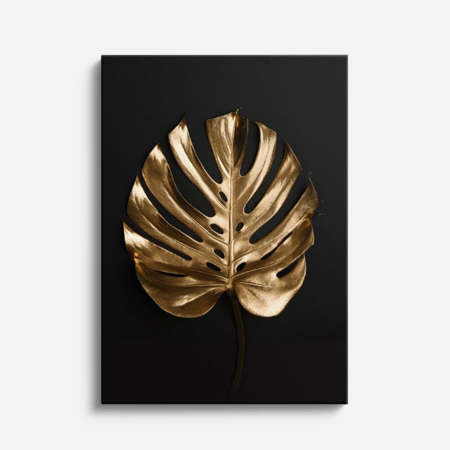cuadro canvas floral y botanico monstera dorada estilo contemporaneo