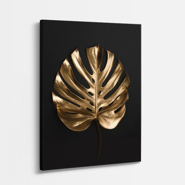 cuadro canvas floral y botanico monstera dorada estilo contemporaneo